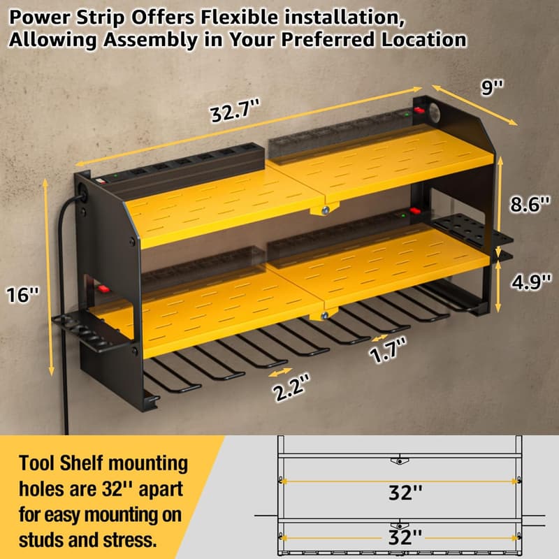 Cordless Drill Organizer with Charging Station - Wall Mount