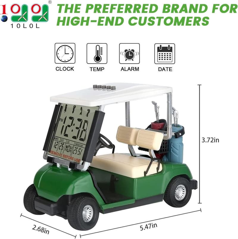 Mini Golf Cart Alarm Clock with LCD Display - Golf Gift for Men