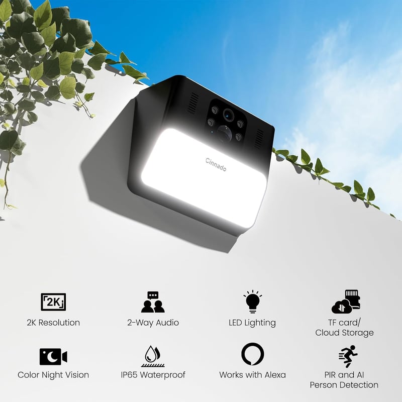 Wireless 2K Solar Outdoor Security Camera with AI Detection