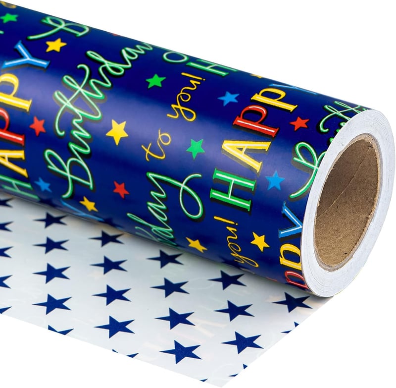 Birthday Wrapping Paper - Reversible Blue Star Mini Roll