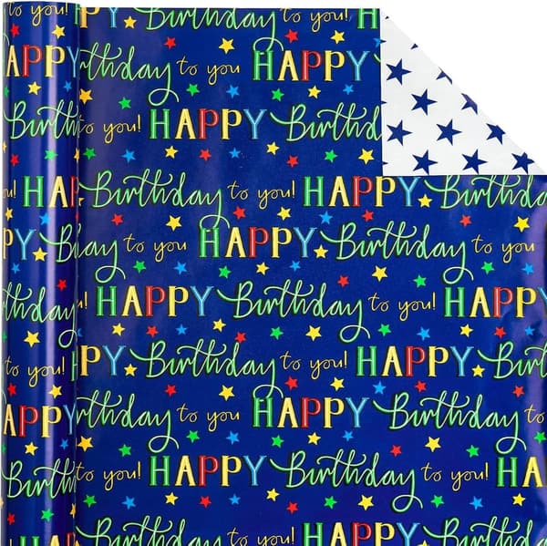 Birthday Wrapping Paper - Reversible Blue Star Mini Roll