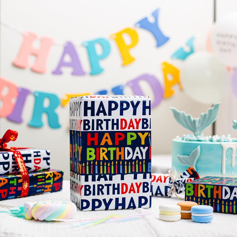 Birthday Gift Wrapping Paper Roll - Navy Blue, 17