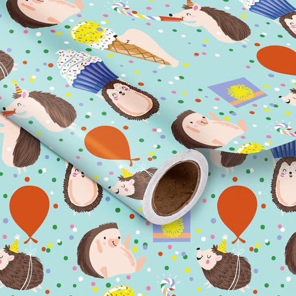 Hedgehog Birthday Wrapping Paper Roll, 17