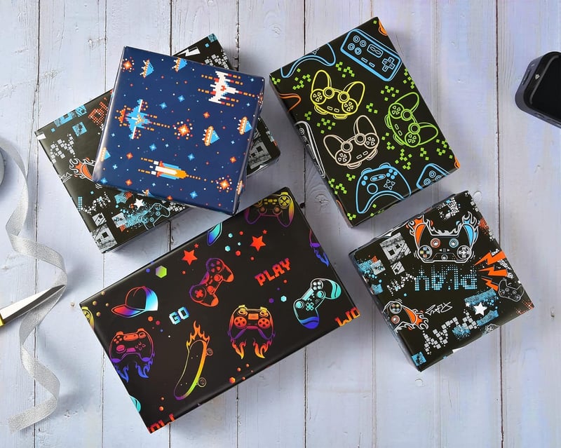 Gaming Birthday Wrapping Paper – 12 Sheets for Kids
