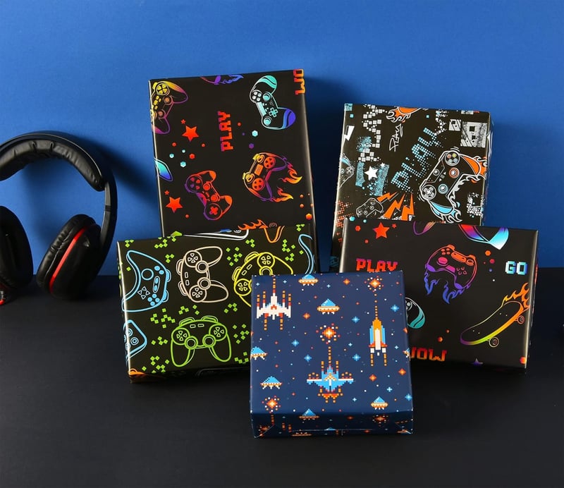 Gaming Birthday Wrapping Paper – 12 Sheets for Kids