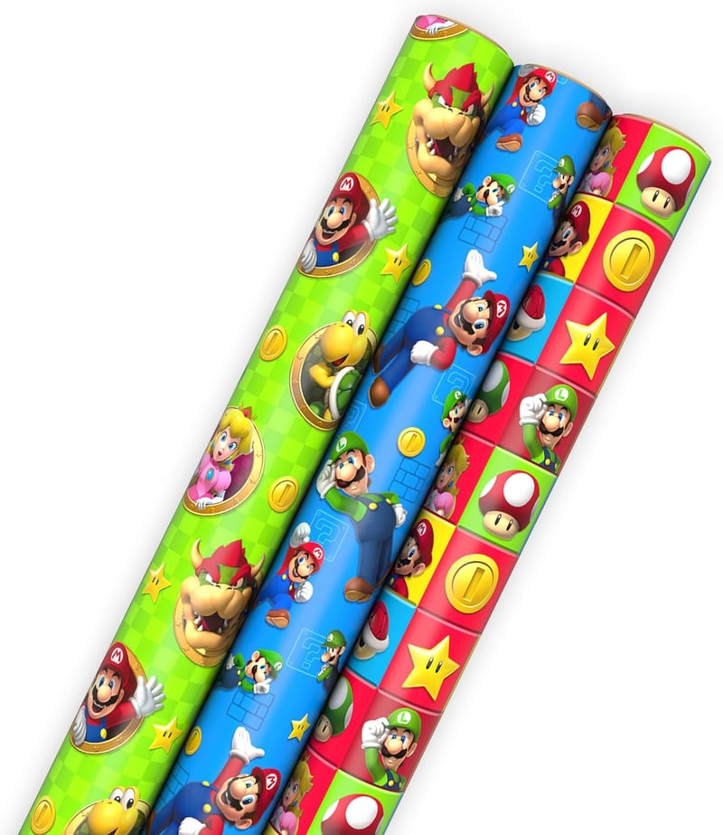 Super Mario Wrapping Paper Rolls for Kids - 60 Sq. Ft. (3 Rolls)