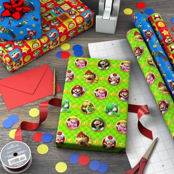 Super Mario Wrapping Paper Rolls for Kids - 60 Sq. Ft. (3 Rolls)