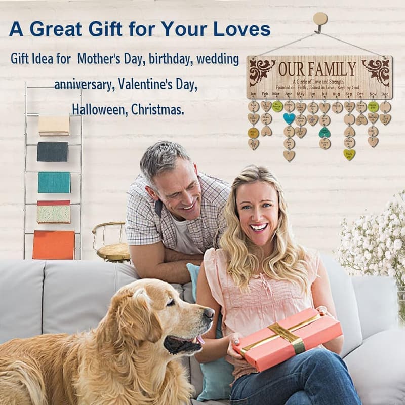 Wooden Family Birthday Tracker Calendar for Grandma & Mom