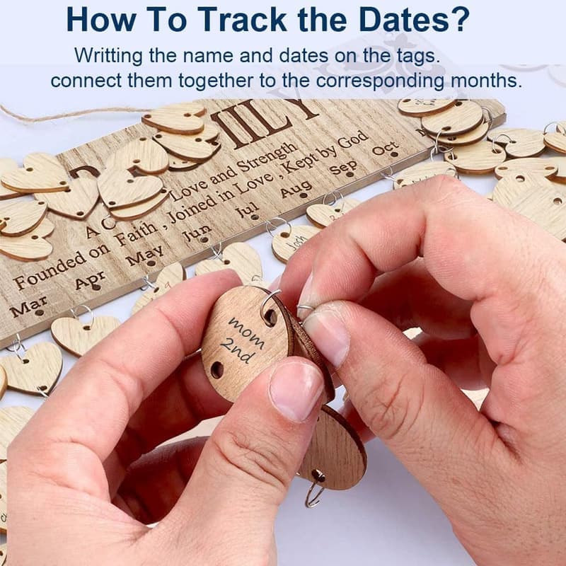 Wooden Family Birthday Tracker Calendar for Grandma & Mom