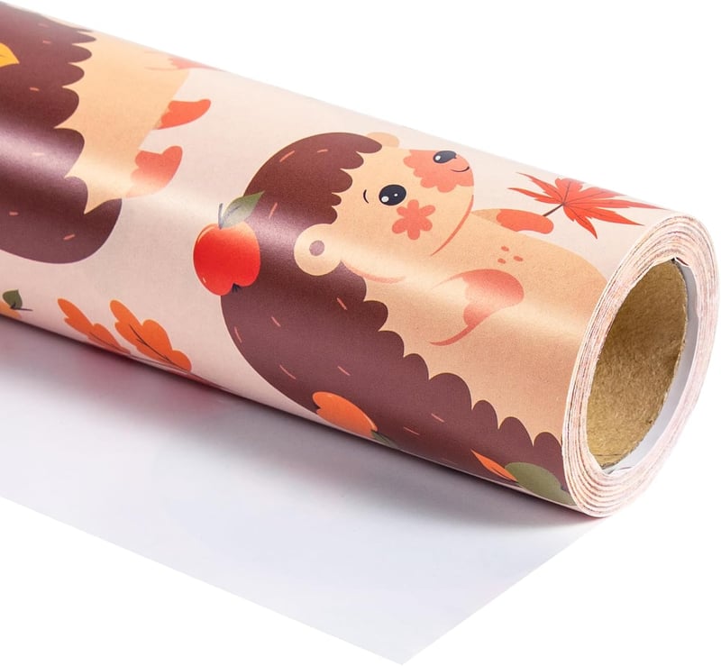 Thanksgiving Hedgehog & Flower Wrapping Paper Roll - 17
