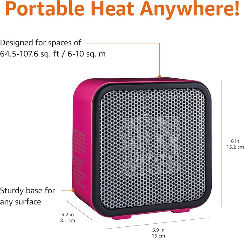 Portable Pink Mini Ceramic Space Heater for Office or Camping
