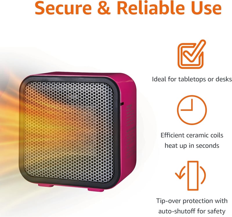 Portable Pink Mini Ceramic Space Heater for Office or Camping