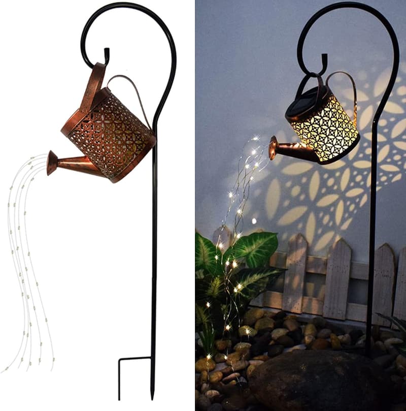 Outdoor Solar Lanterns - Metal Watering Can Garden Decor
