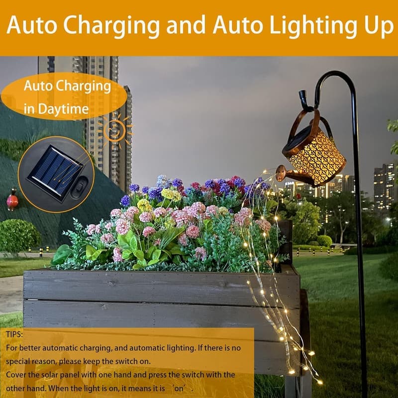 Outdoor Solar Lanterns - Metal Watering Can Garden Decor