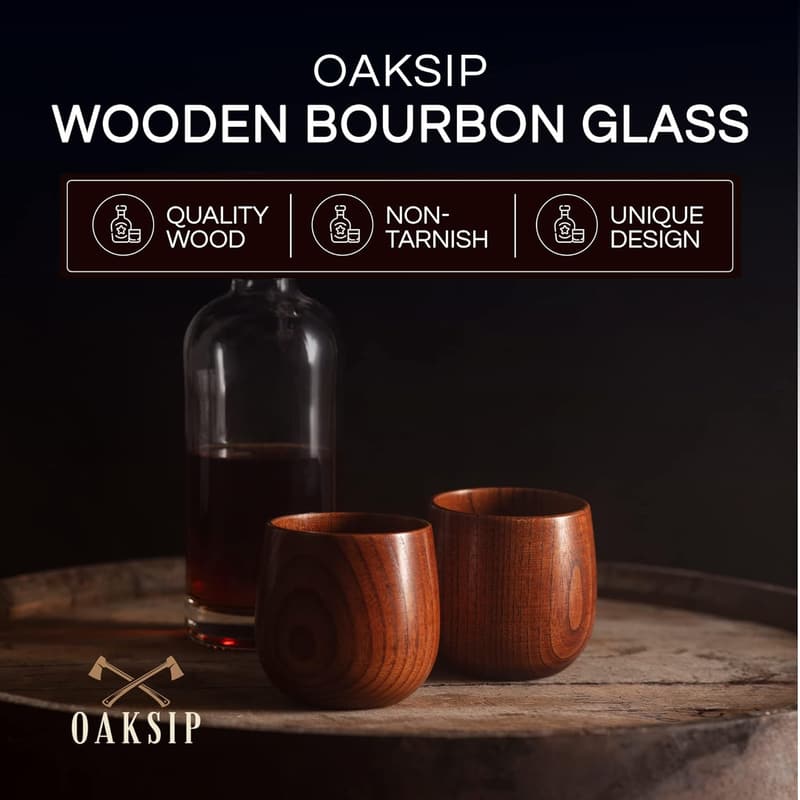 Bourbon Gifts: Wooden Old Fashioned Drinking Glasses (2 Pack)