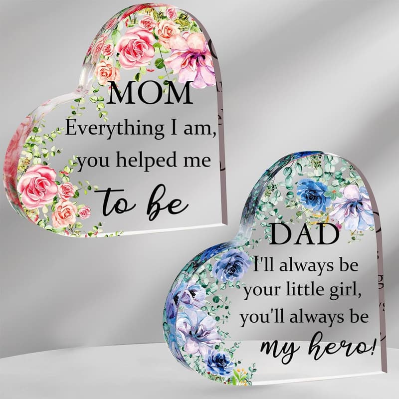 Parent Heart Plaque Gifts for Mom & Dad - 2 Pcs Set