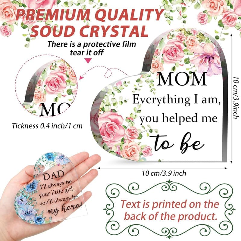 Parent Heart Plaque Gifts for Mom & Dad - 2 Pcs Set