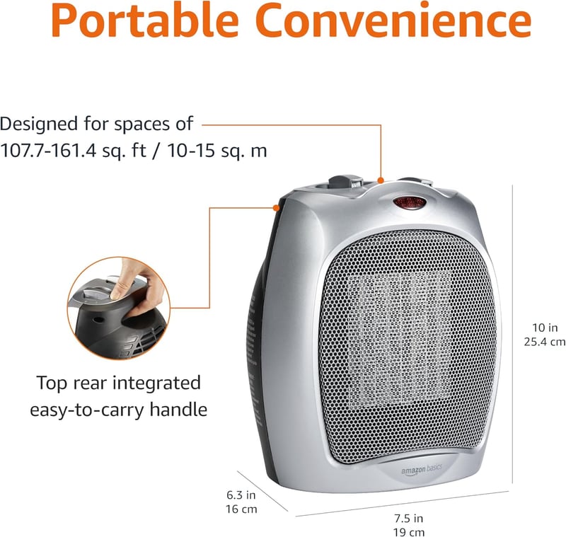 Portable Ceramic Space Heater with Thermostat & Safety Features