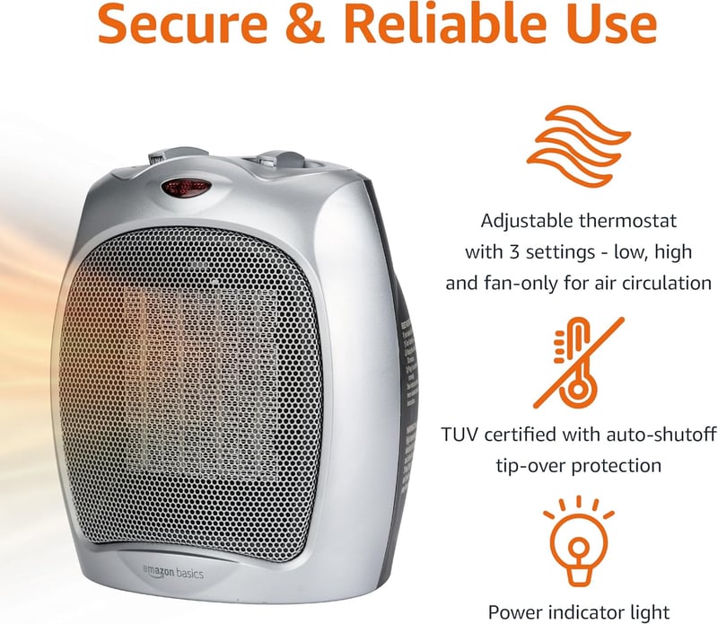 Portable Ceramic Space Heater with Thermostat & Safety Features
