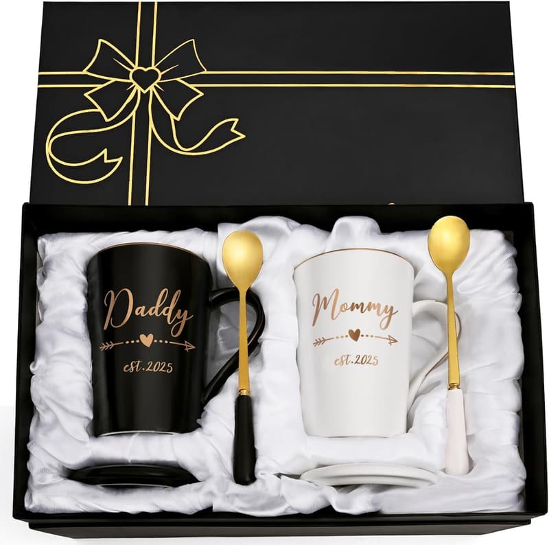 New Parents Mug Set for Expecting Couples, 14 Oz Black & White