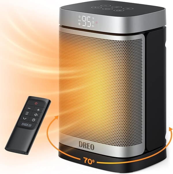 1500W Portable Electric Heater with Remote and 70° Oscillation