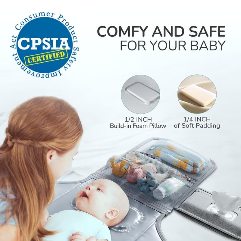 Portable Travel Diaper Changing Pad with Wipes Pocket