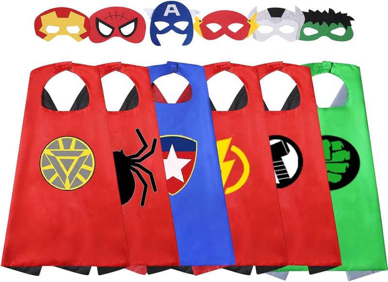 Superhero Dress-Up Costumes for Kids Ages 3-7, 6 Pcs