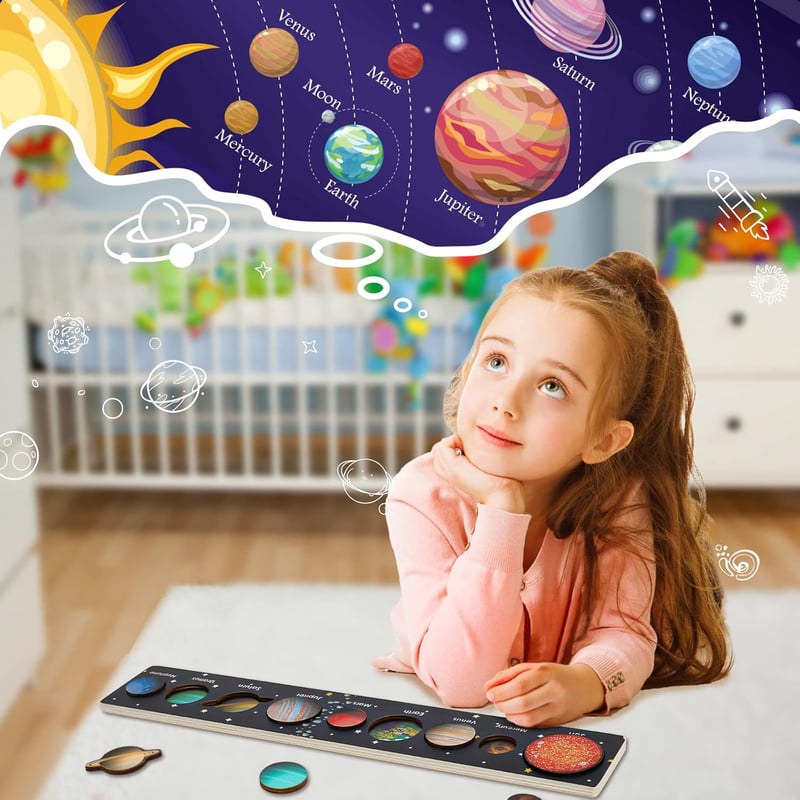 Wooden Solar System Puzzle for Kids 3-6, Space Learning Toy