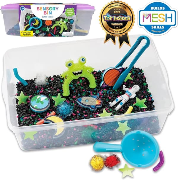 Outer Space Sensory Bin for Kids Ages 3-5