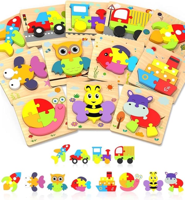 Montessori Vehicle Shape Wooden Puzzle Toy for Ages 1-3
