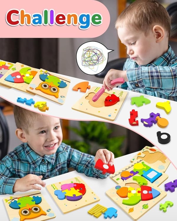 Montessori Vehicle Shape Wooden Puzzle Toy for Ages 1-3