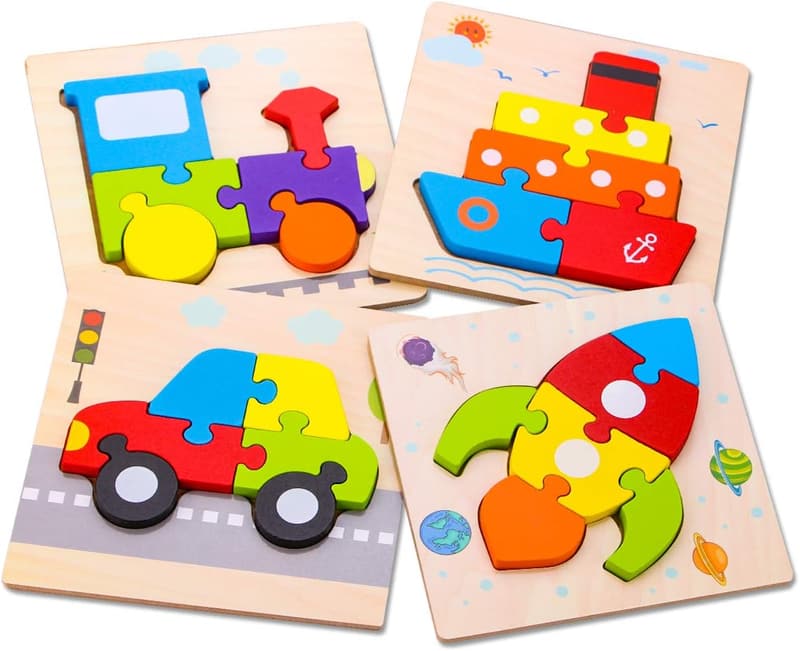 Toddler STEM Wooden Vehicle Puzzles for Kids 1-3 Years