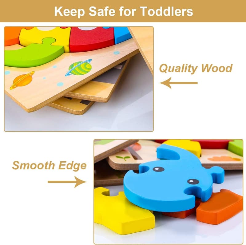 Toddler STEM Wooden Vehicle Puzzles for Kids 1-3 Years