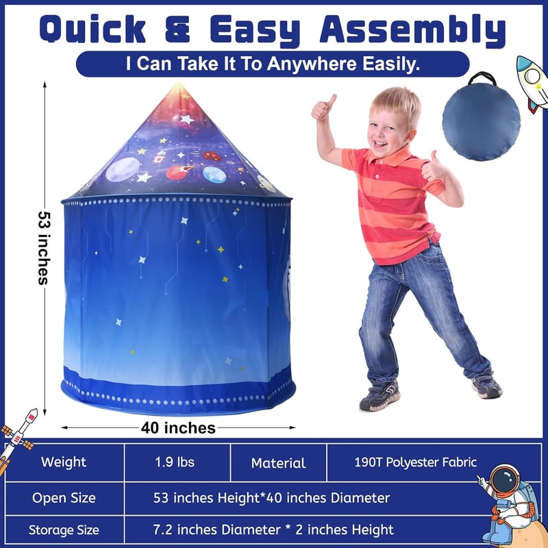 Rocket Ship Pop-Up Play Tent for Kids, Ideal Gift for 3-5 Years