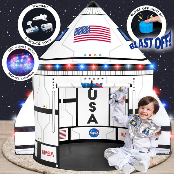Space Shuttle Explorer Play Tent with LED Lights & Toys for Kids