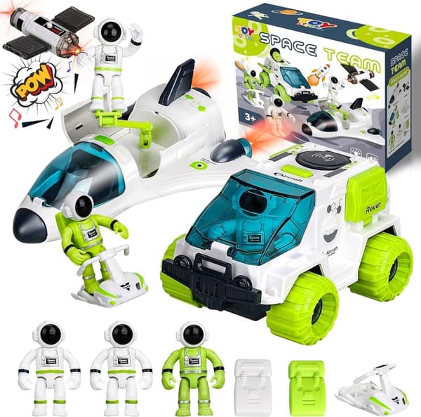 Space Rocket Toy Set with Astronaut and Rover for Kids