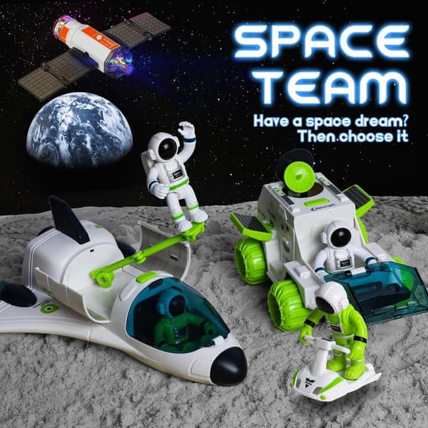 Space Rocket Toy Set with Astronaut and Rover for Kids