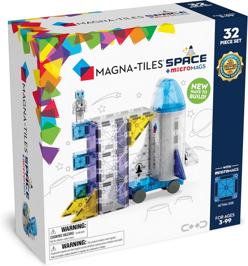 Magnetic Building Set - 32-Piece Space Construction Tiles