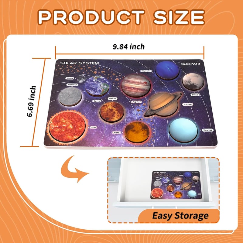 Wooden Solar System Puzzle Toy for Kids 3-5, Montessori STEM Gift