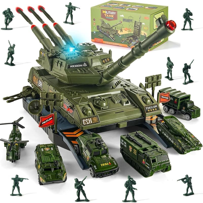 Military Tank Toy Set with 6 Vehicles, Light & Sound Effects