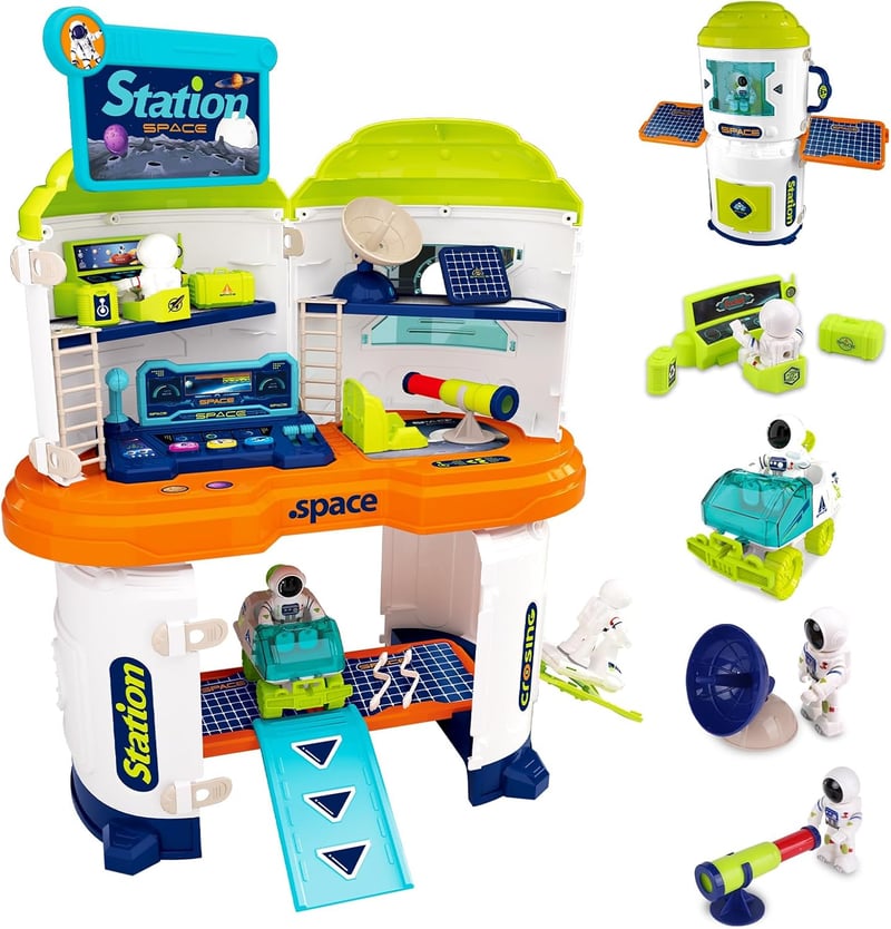 Space Station Rocket Ship Playset for Kids - 2-in-1 STEM Toy