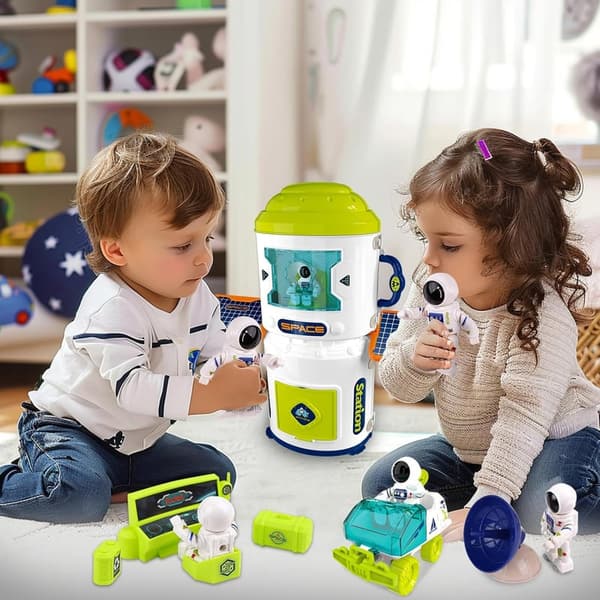 Space Station Rocket Ship Playset for Kids - 2-in-1 STEM Toy
