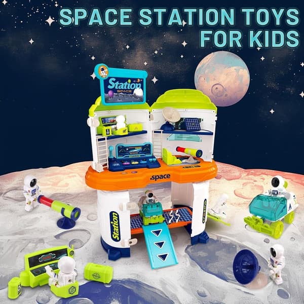 Space Station Rocket Ship Playset for Kids - 2-in-1 STEM Toy