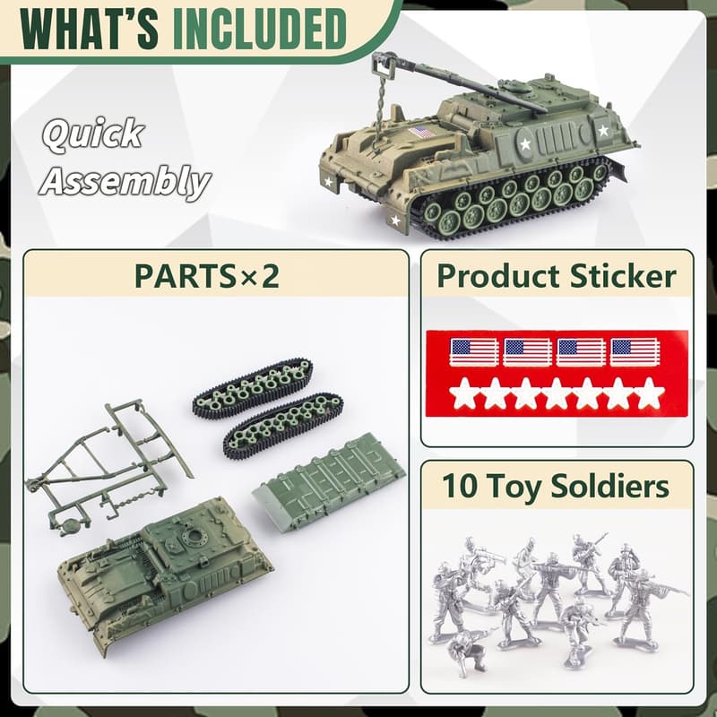 WW2 Army Tank & Soldier Playset for Boys, 12 Pieces