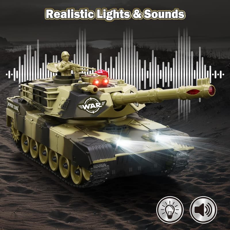 Remote Control Army Tank Toy for Boys - 1:28 Scale with Sound & Soldiers