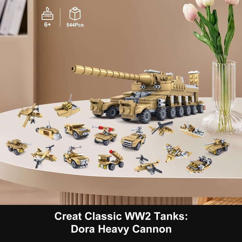 16-in-1 WW2 Military Toy Building Set - German Dora Cannon Model