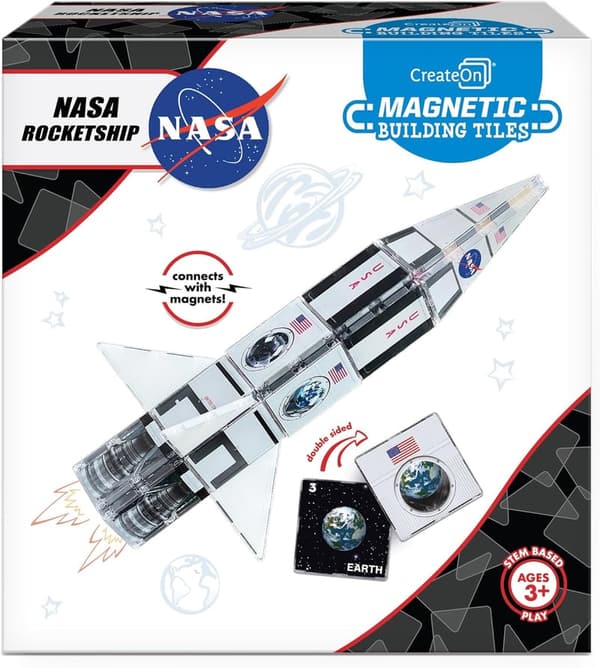 NASA Rocketship Magnetic Building Set for Kids, 18 Pieces