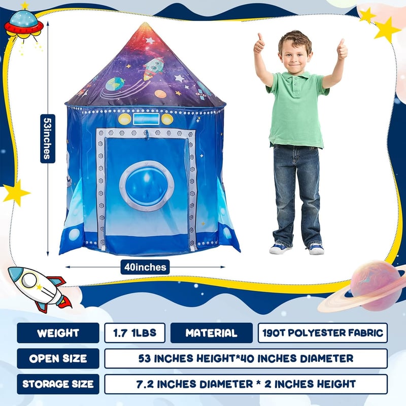 Rocket Ship Kids Tent - Pop Up Indoor Playhouse for Toddlers