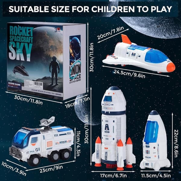 Outer Space Playset: Astronaut Rocket & Shuttle Toy with Lights/Sounds