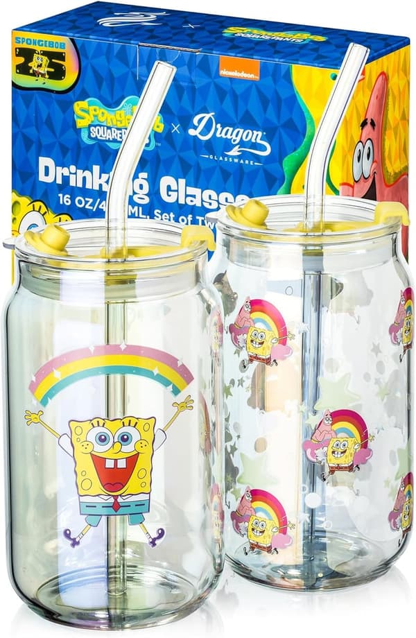 SpongeBob SquarePants 16 oz Glass Drinking Cups Set of 2
